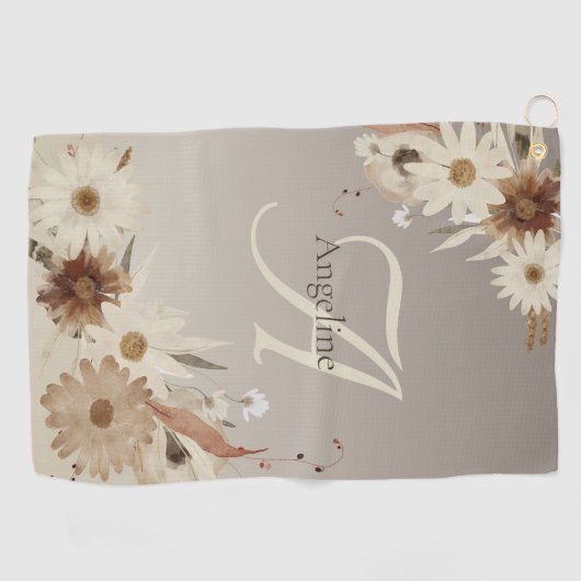 Herfst Waterverf Bloemmonogram gepersonaliseerd Golfhanddoek (Horizontaal)