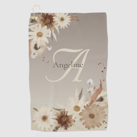 Herfst Waterverf Bloemmonogram gepersonaliseerd Golfhanddoek (Voorkant)