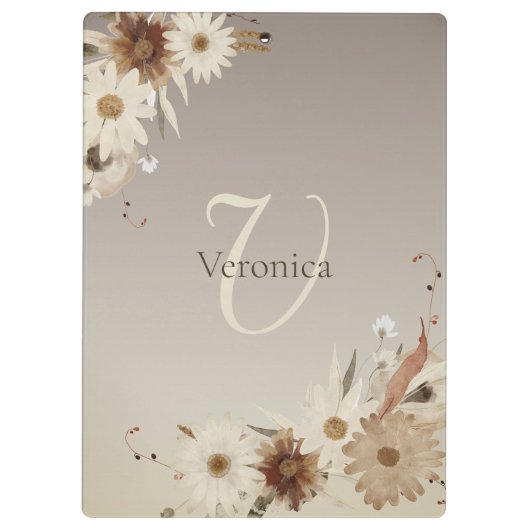 Herfst Waterverf Bloemmonogram gepersonaliseerd Klembord (Achterkant)