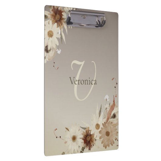 Herfst Waterverf Bloemmonogram gepersonaliseerd Klembord (Rechts)