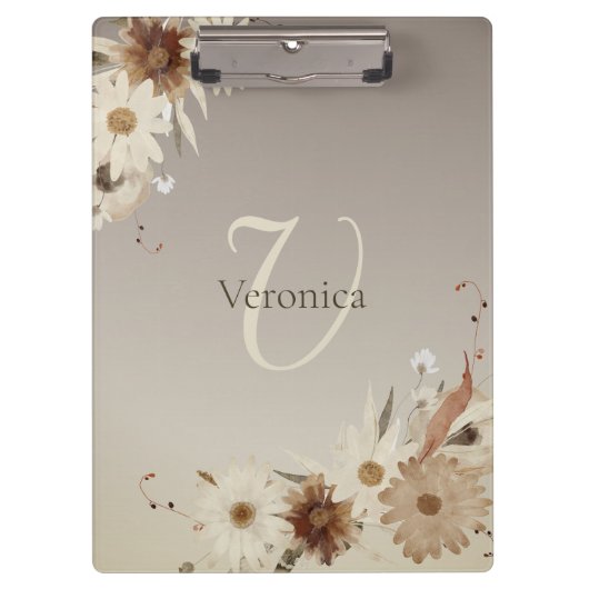 Herfst Waterverf Bloemmonogram gepersonaliseerd Klembord (Voorkant)