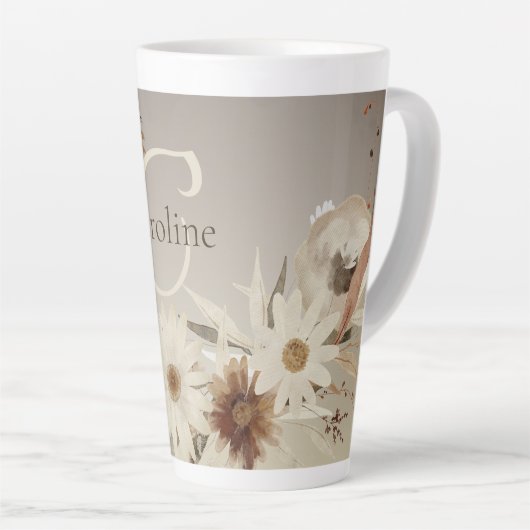 Herfst Waterverf Bloemmonogram gepersonaliseerd Latte Mok (Rechterhoek)