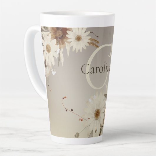Herfst Waterverf Bloemmonogram gepersonaliseerd Latte Mok (Linkerhoek)