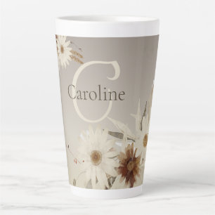 Herfst Waterverf Bloemmonogram gepersonaliseerd Latte Mok