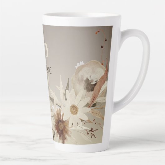 Herfst Waterverf Bloemmonogram gepersonaliseerd Latte Mok (Rechts)