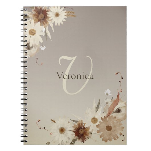 Herfst Waterverf Bloemmonogram gepersonaliseerd Notitieboek (Voorkant)