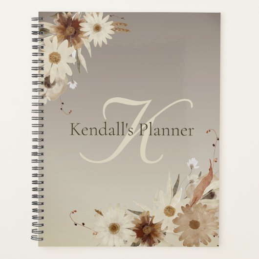 Herfst Waterverf Bloemmonogram gepersonaliseerd Planner (Voorkant)