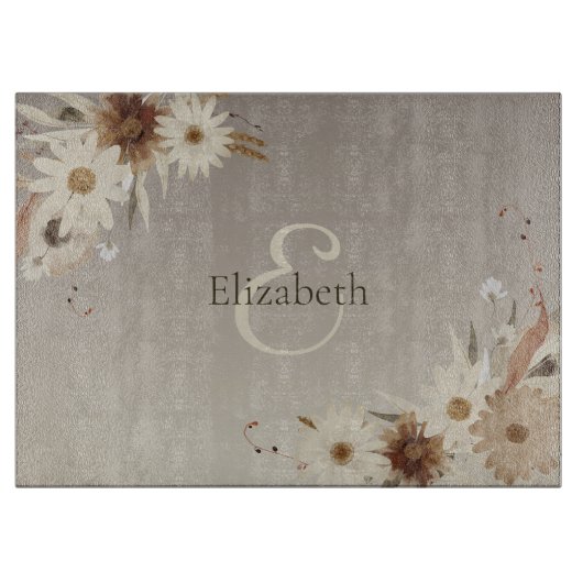 Herfst Waterverf Bloemmonogram gepersonaliseerd Snijplank (Voorkant)