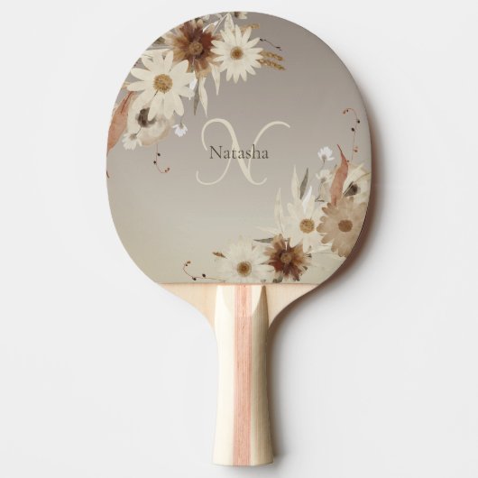 Herfst Waterverf Bloemmonogram gepersonaliseerd Tafeltennisbatje (Voorkant)
