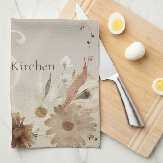 Herfst Waterverf Bloemmonogram gepersonaliseerd Theedoek (Quarter Fold)