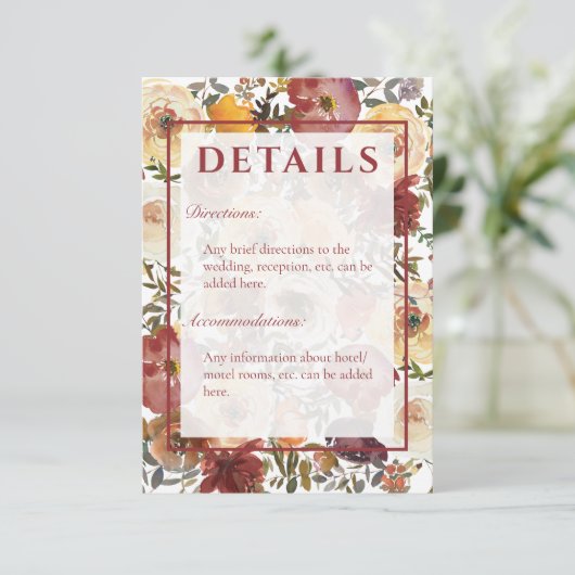 Herfst Waterverf Boeketten Bruiloft Details Informatiekaartje (Staand voorkant)