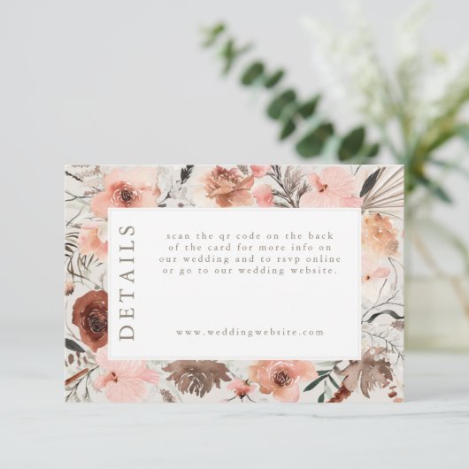 Herfst Waterverf Boho Floral Wedding Info Kaart (Staand voorkant)