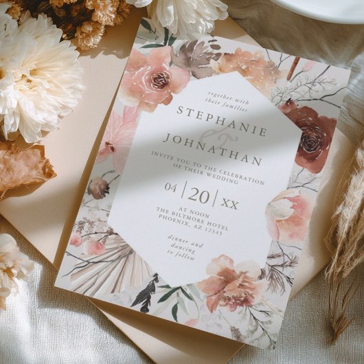 Herfst Waterverf Boho Floral Wedding Kaart