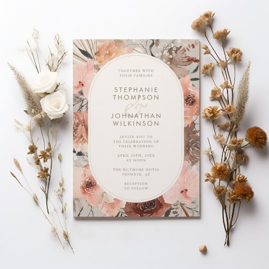 Herfst Waterverf Boho Floral Wedding Kaart