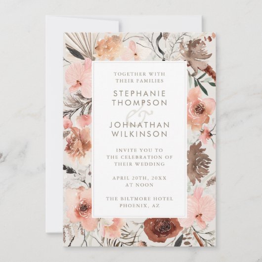 Herfst Waterverf Boho Floral Wedding Kaart (Voorkant)