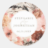 Herfst Waterverf Boho Floral Wedding Ronde Sticker (Voorkant)