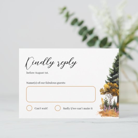 Herfst Waterverf Bos Bruiloft RSVP kaart (Staand voorkant)