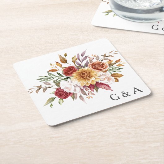 Herfst Waterverf Botanisch  Kartonnen Onderzetters (Schuin)