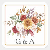 Herfst Waterverf botanisch monogram Vierkante Sticker (Voorkant)