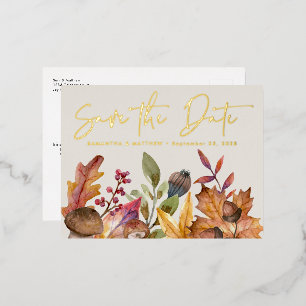 Herfst Waterverf Botanische bruiloft Save the Date Folie Uitnodiging Briefkaart