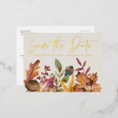 Herfst Waterverf Botanische bruiloft Save the Date Folie Uitnodiging Briefkaart (Voorkant / Achterkant)
