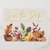 Herfst Waterverf Botanische bruiloft Save the Date Folie Uitnodiging Briefkaart (Voorkant)
