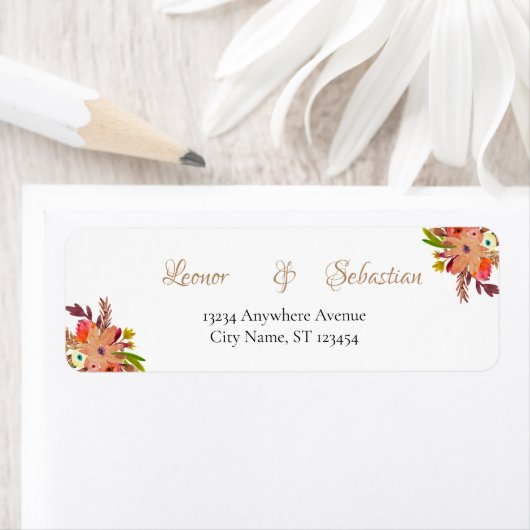 Herfst Waterverf Bouquets Wedding Etiket (Insitu)