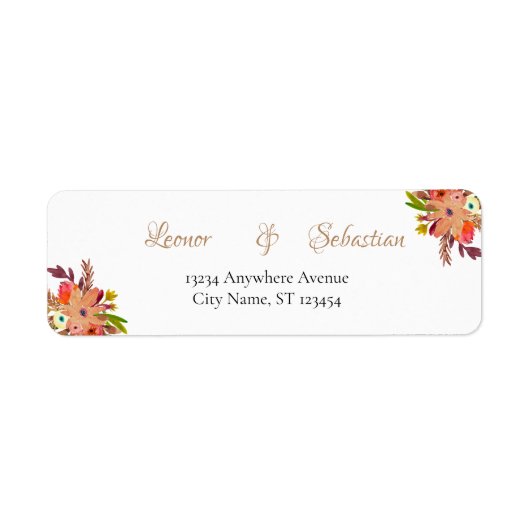 Herfst Waterverf Bouquets Wedding Etiket (Voorkant)