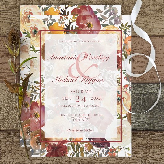 Herfst Waterverf Bouquets Wedding Invitation Kaart