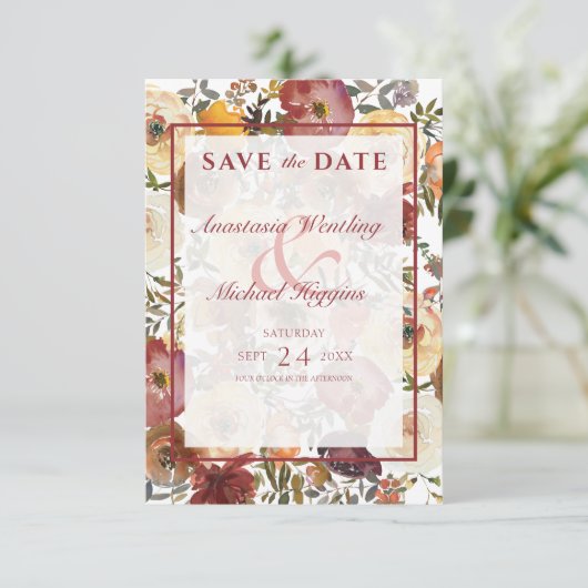 Herfst Waterverf Bouquets Wedding Save The Date (Staand voorkant)