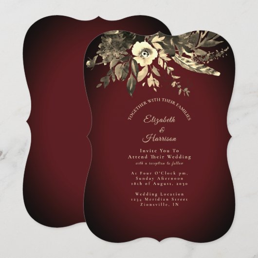 Herfst Waterverf Bourgondische bloemenbruiloft Kaart (Voorkant / Achterkant)