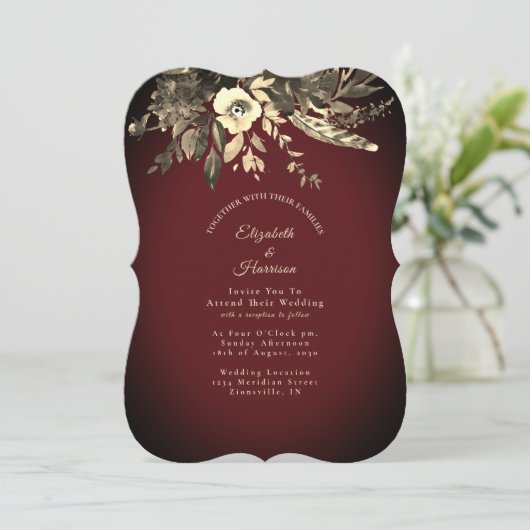 Herfst Waterverf Bourgondische bloemenbruiloft Kaart (Staand voorkant)