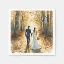 Herfst Waterverf Bruid & Bruidegom Geschilderde Tr Servet