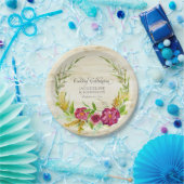 Herfst Waterverf Burgundy Roos Floral w Rustic Woo Papieren Bordje (Feest)