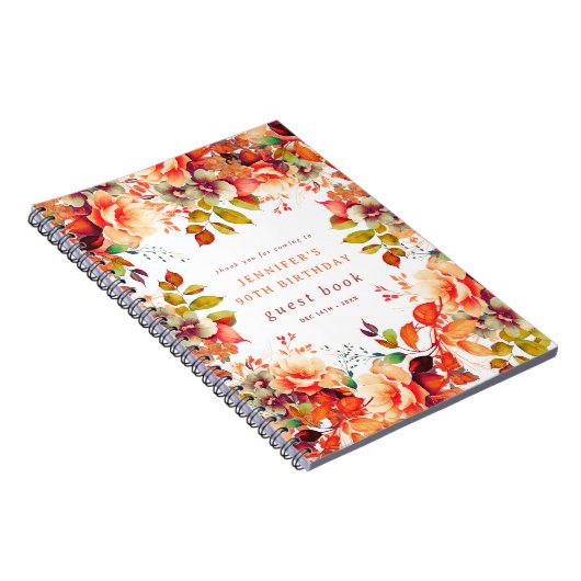 Herfst Waterverf Floral 90th Birthday Gastenboek Notitieboek (Rechterzijde)