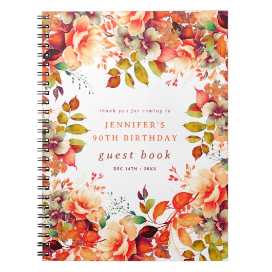 Herfst Waterverf Floral 90th Birthday Gastenboek Notitieboek (Voorkant)