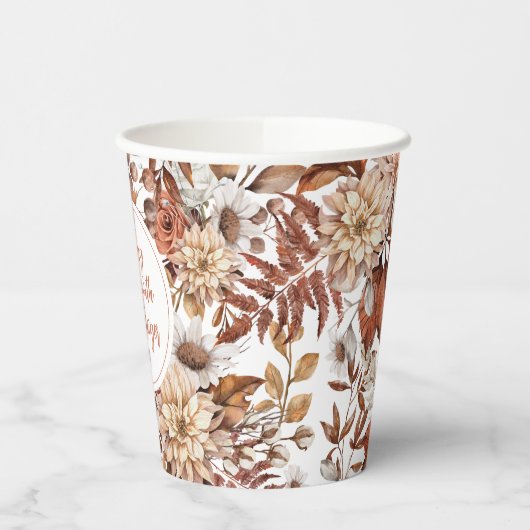 Herfst Waterverf Floral Baby shower Papieren Bekers (Links)