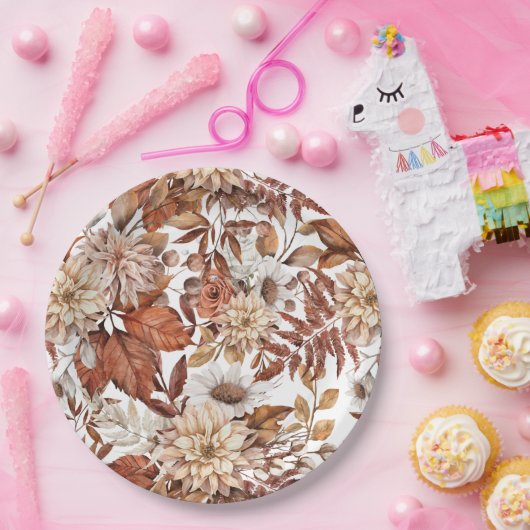 Herfst Waterverf Floral Baby shower Papieren Bordje (Feest)