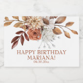 Herfst Waterverf Floral Birthday Party Sparkling Wijnetiket (Enkel label)