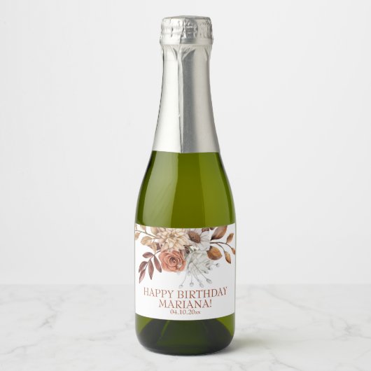 Herfst Waterverf Floral Birthday Party Sparkling Wijnetiket (Voorkant)