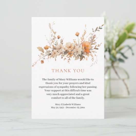Herfst Waterverf Floral Funeral Dank u Bedankkaart (Staand voorkant)