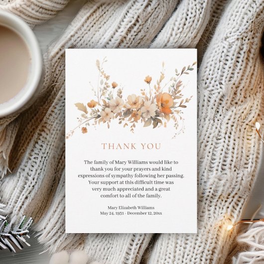 Herfst Waterverf Floral Funeral Dank u Bedankkaart