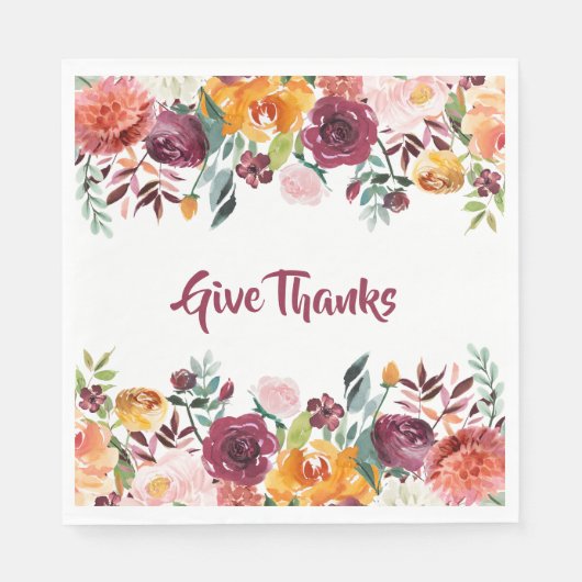 Herfst Waterverf Floral Geef Bedankt Servet (Voorkant)