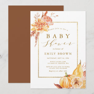 Herfst Waterverf Floral Gold Baby shower Kaart