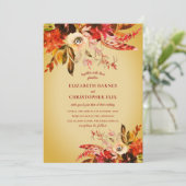 Herfst Waterverf Floral Gold Wash Wedding Kaart (Staand voorkant)