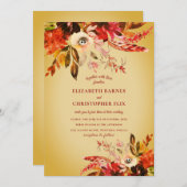 Herfst Waterverf Floral Gold Wash Wedding Kaart (Voorkant / Achterkant)