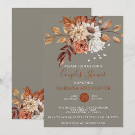Herfst Waterverf Floral Gray Couples Shower Kaart