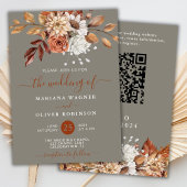Herfst Waterverf Floral Grey QR CodeWedding Kaart