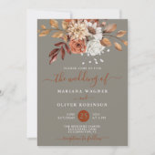 Herfst Waterverf Floral Grey QR CodeWedding Kaart (Voorkant)