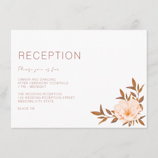 Herfst Waterverf Floral kopper Wedding Informatiekaartje (Voorkant)